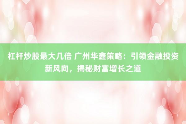 杠杆炒股最大几倍 广州华鑫策略：引领金融投资新风向，揭秘财富增长之道