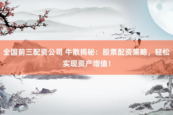 全国前三配资公司 牛散揭秘：股票配资策略，轻松实现资产增值！
