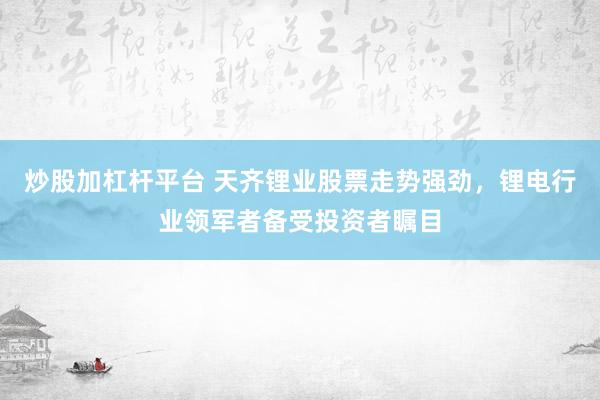 炒股加杠杆平台 天齐锂业股票走势强劲，锂电行业领军者备受投资者瞩目