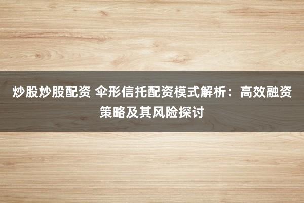 炒股炒股配资 伞形信托配资模式解析：高效融资策略及其风险探讨