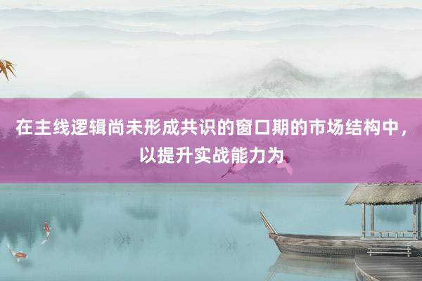 在主线逻辑尚未形成共识的窗口期的市场结构中，以提升实战能力为