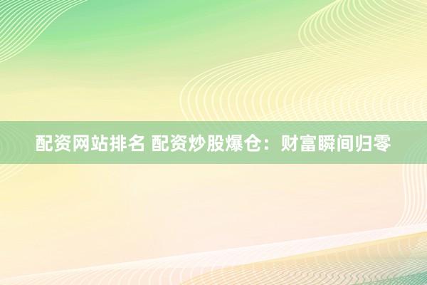 配资网站排名 配资炒股爆仓：财富瞬间归零
