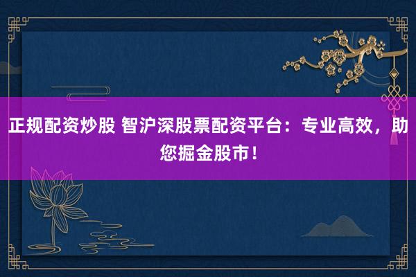 正规配资炒股 智沪深股票配资平台：专业高效，助您掘金股市！