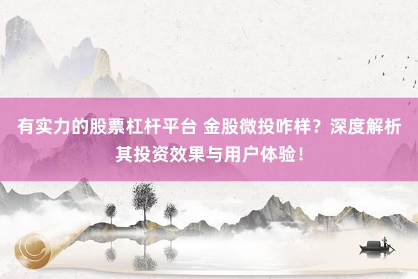 有实力的股票杠杆平台 金股微投咋样？深度解析其投资效果与用户体验！